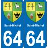 64 Saint-Michel autocollant sticker plaque immatriculation auto ville