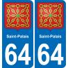 64 Saint-Palais placa etiqueta de registro de la ciudad