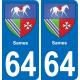64 Sames autocollant sticker plaque immatriculation auto ville