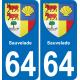 64 Sauvelade autocollant sticker plaque immatriculation auto ville
