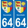 64 Sauvelade autocollant sticker plaque immatriculation auto ville