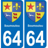 64 Soumoulou autocollant sticker plaque immatriculation auto ville