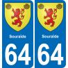 64 Souraïde autocollant sticker plaque immatriculation auto ville