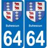 64 Suhescun autocollant sticker plaque immatriculation auto ville