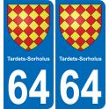 64 Tardets-Sorholus placa etiqueta de registro de la ciudad
