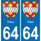 64 Thèze autocollant sticker plaque immatriculation auto ville
