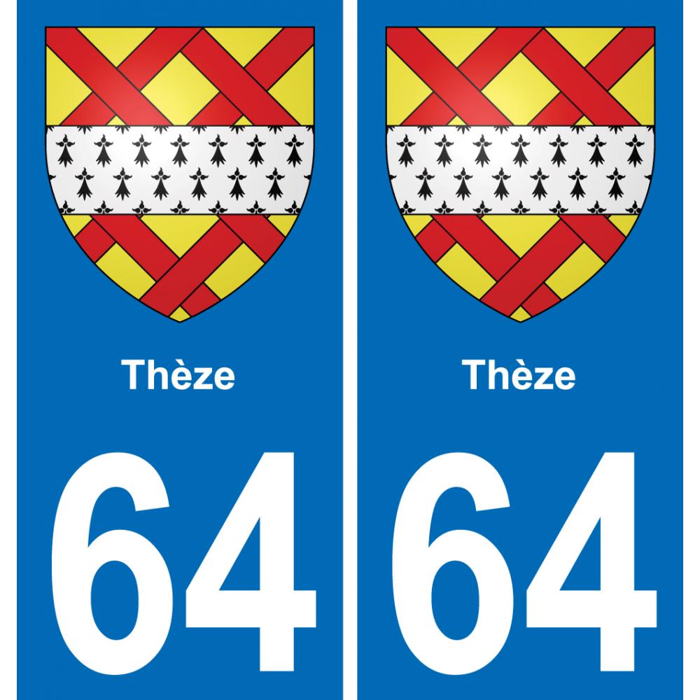 64 Thèze placa etiqueta de registro de la ciudad