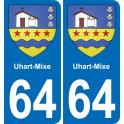 64 Uhart-Mixe autocollant sticker plaque immatriculation auto ville
