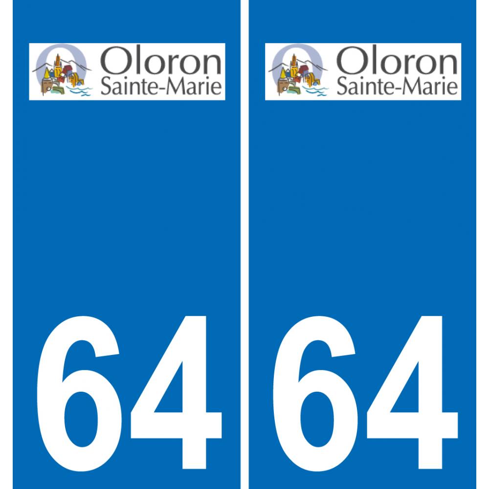 64 Oloron-Sainte-Marie logotipo de la etiqueta engomada de la placa de registro de la ciudad