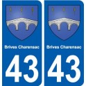 43 Brives-Charensac autocollant plaque immatriculation ville