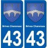 43 Brives-Charensac autocollant plaque immatriculation ville