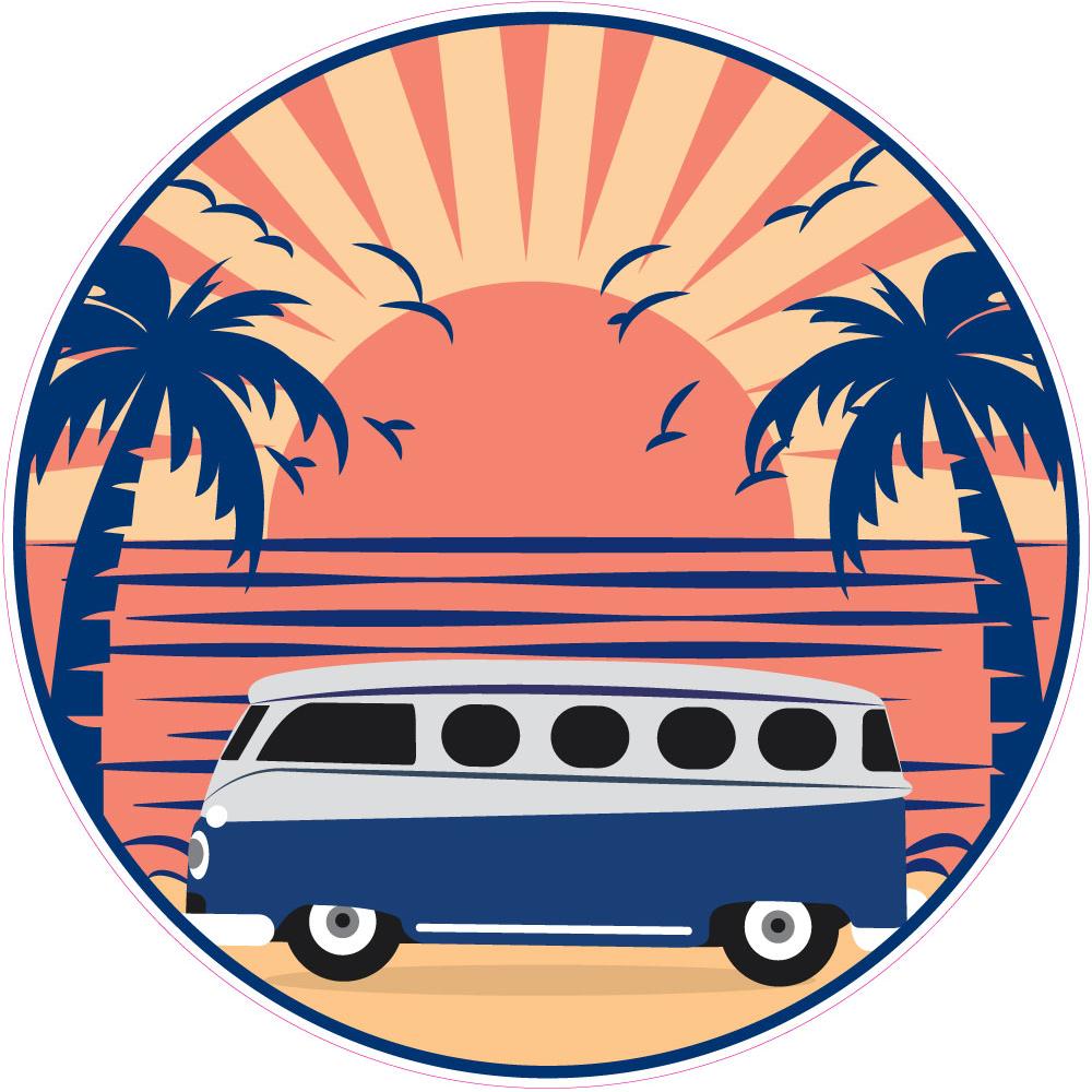 Combi palmier couché de soleil plage océan mer oiseaux autocollant sticker logo3694