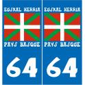 64 Euskal Herria Pays Basque typographie basque plaque immatriculation autocollant sticker logo179