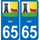 65 Adé autocollant sticker plaque immatriculation auto ville