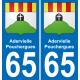 65 Adervielle-Pouchergues placa etiqueta de registro de la ciudad