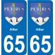 65 Allier sticker plate registration city