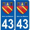 43 Saint-Just-Malmont placa etiqueta de registro de la ciudad