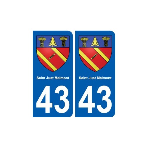 43 Saint-Just-Malmont autocollant plaque immatriculation ville