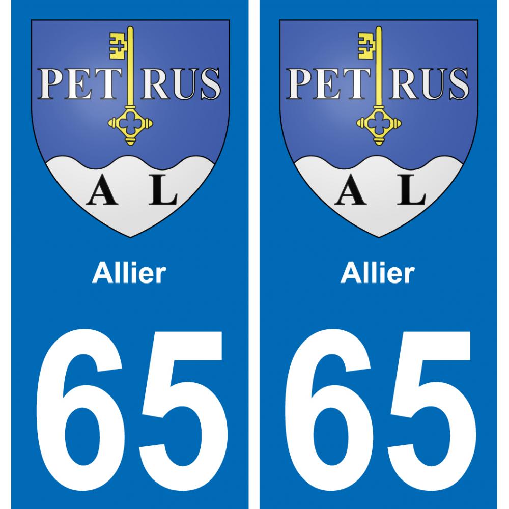 65 Allier sticker plate registration city