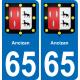 65 Ancizan sticker plate registration city