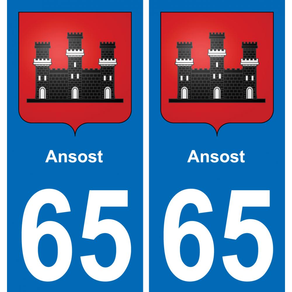 65 Ansost autocollant sticker plaque immatriculation auto ville