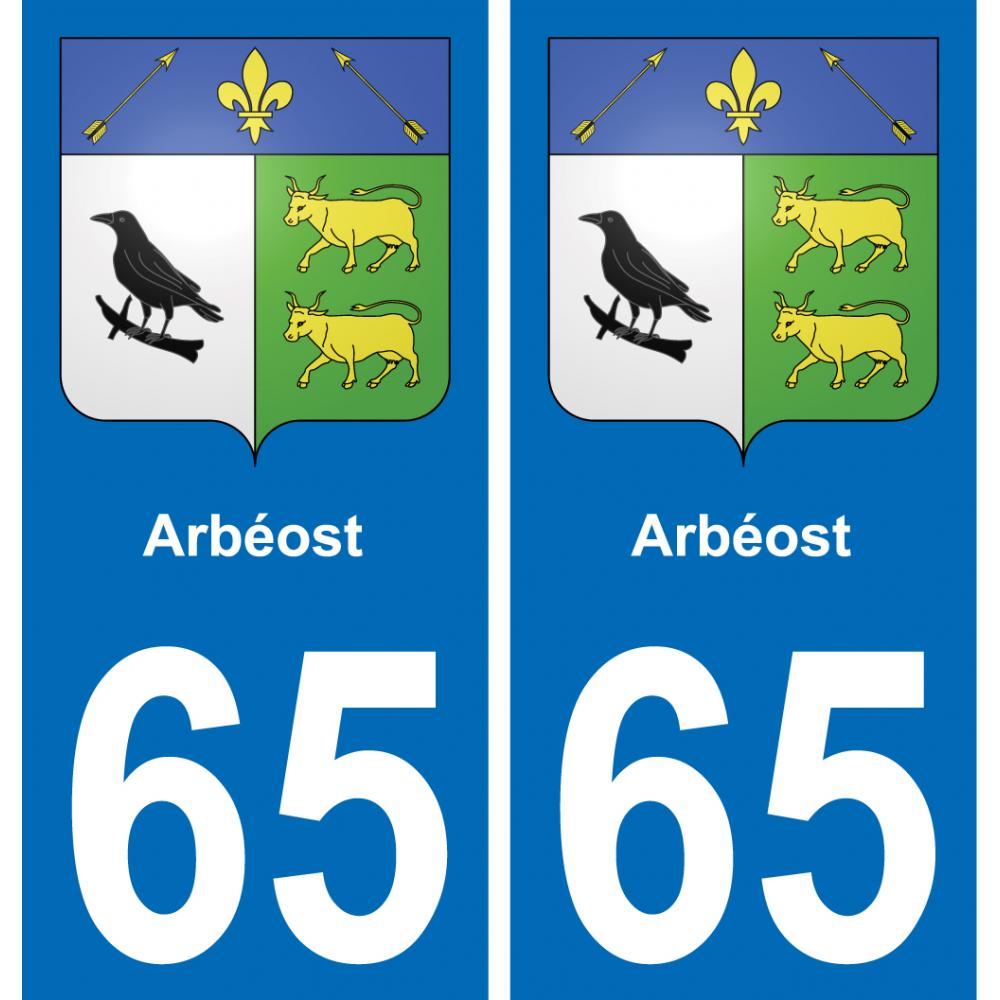 65 Arbéost autocollant sticker plaque immatriculation auto ville