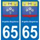 65 Argelès-Bagnères autocollant sticker plaque immatriculation auto ville