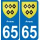 65 Arreau autocollant sticker plaque immatriculation auto ville