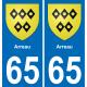 65 Arreau autocollant sticker plaque immatriculation auto ville