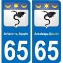 65 Artalens-Souin autocollant sticker plaque immatriculation auto ville