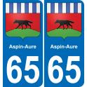 65 Aspin-Aure autocollant sticker plaque immatriculation auto ville