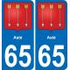 65 Asté autocollant sticker plaque immatriculation auto ville