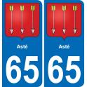 65 Asté sticker plate registration city
