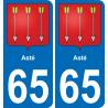 65 Asté autocollant sticker plaque immatriculation auto ville