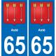 65 Asté sticker plate registration city