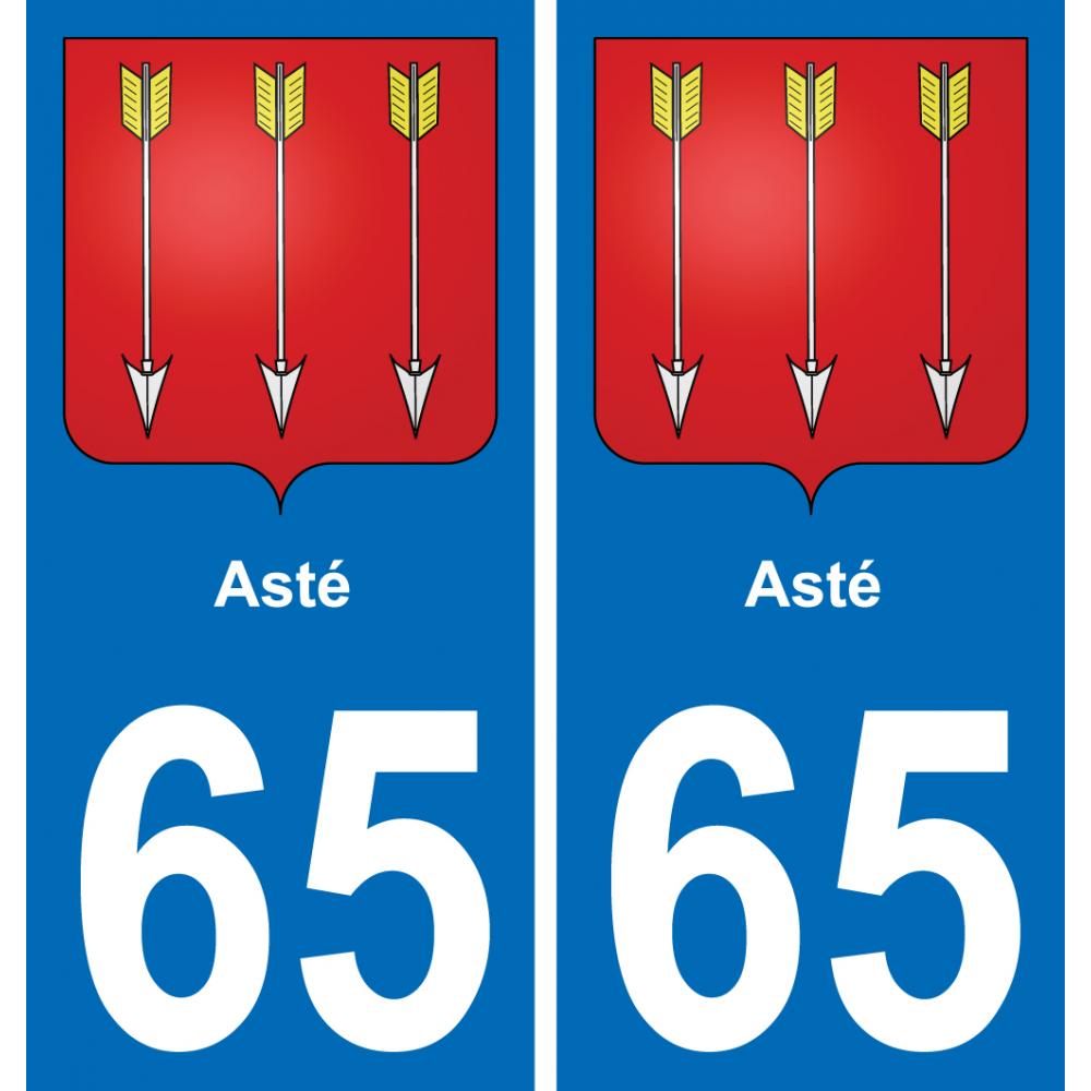 65 Asté sticker plate registration city