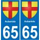 65 Aubarède autocollant sticker plaque immatriculation auto ville