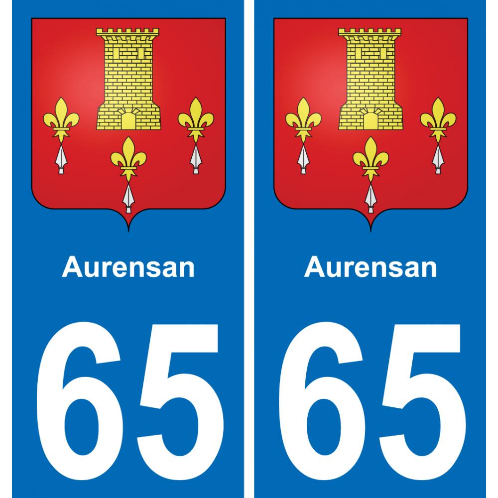 65 Aurensan autocollant sticker plaque immatriculation auto ville