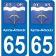 65 Ayros-Arbouix sticker plate registration city