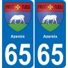 65 Azereix autocollant sticker plaque immatriculation auto ville