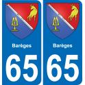 65 Barèges placa etiqueta de registro de la ciudad