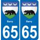 65 Barry sticker plate registration city