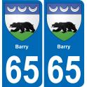 65 Barry placa etiqueta de registro de la ciudad