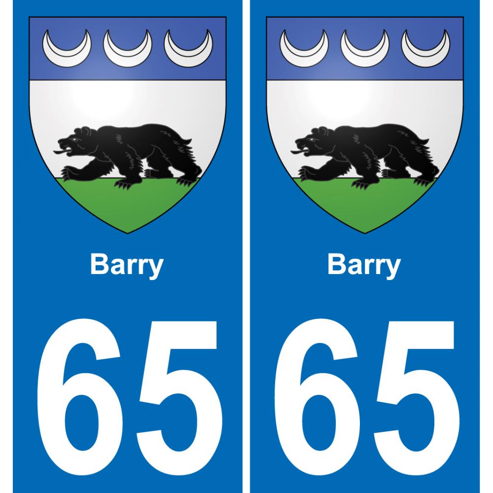 65 Barry autocollant sticker plaque immatriculation auto ville