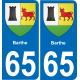 65 Barthe autocollant sticker plaque immatriculation auto ville