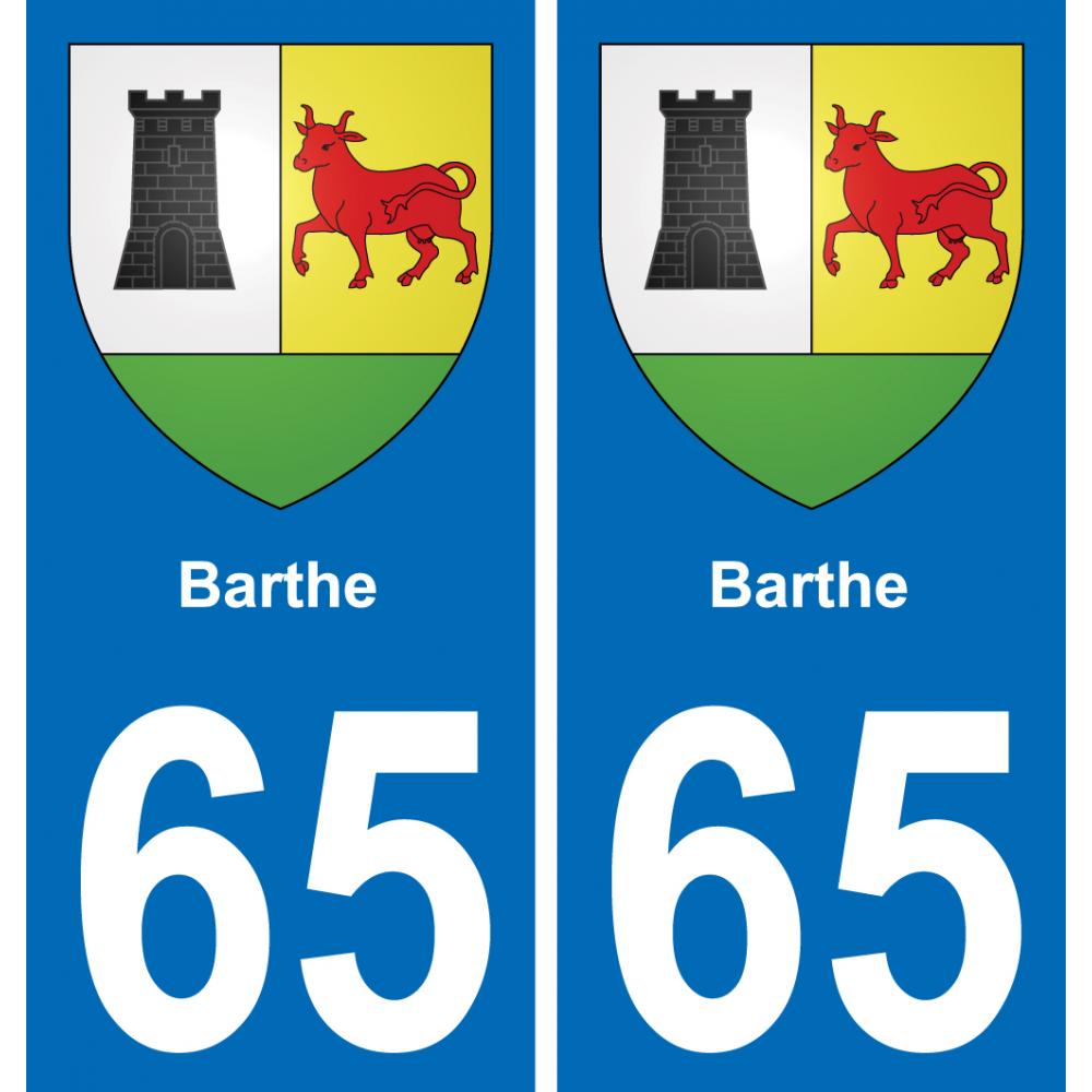 65 Barthe autocollant sticker plaque immatriculation auto ville