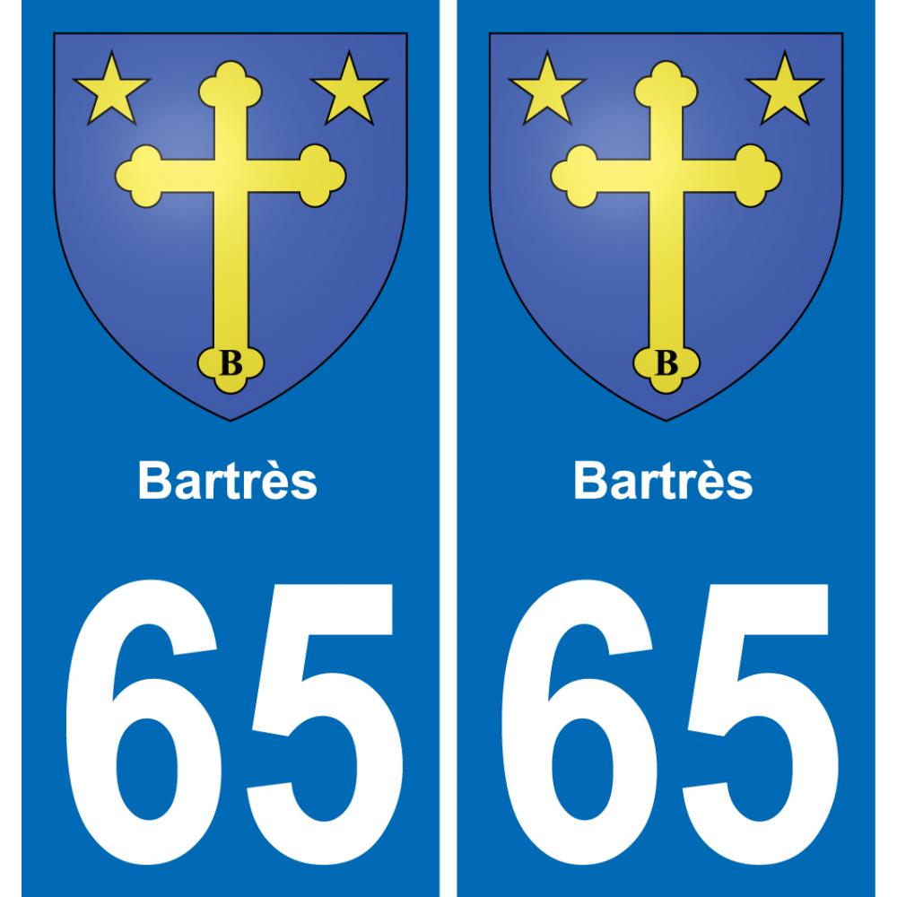 65 Bartrès autocollant sticker plaque immatriculation auto ville