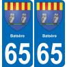 65 Batsère autocollant sticker plaque immatriculation auto ville