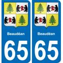 65 Beaudéan placa etiqueta de registro de la ciudad