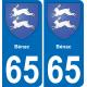 65 Bénac autocollant sticker plaque immatriculation auto ville